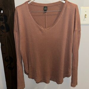 Ribbed drop shoulder long sleeve top
